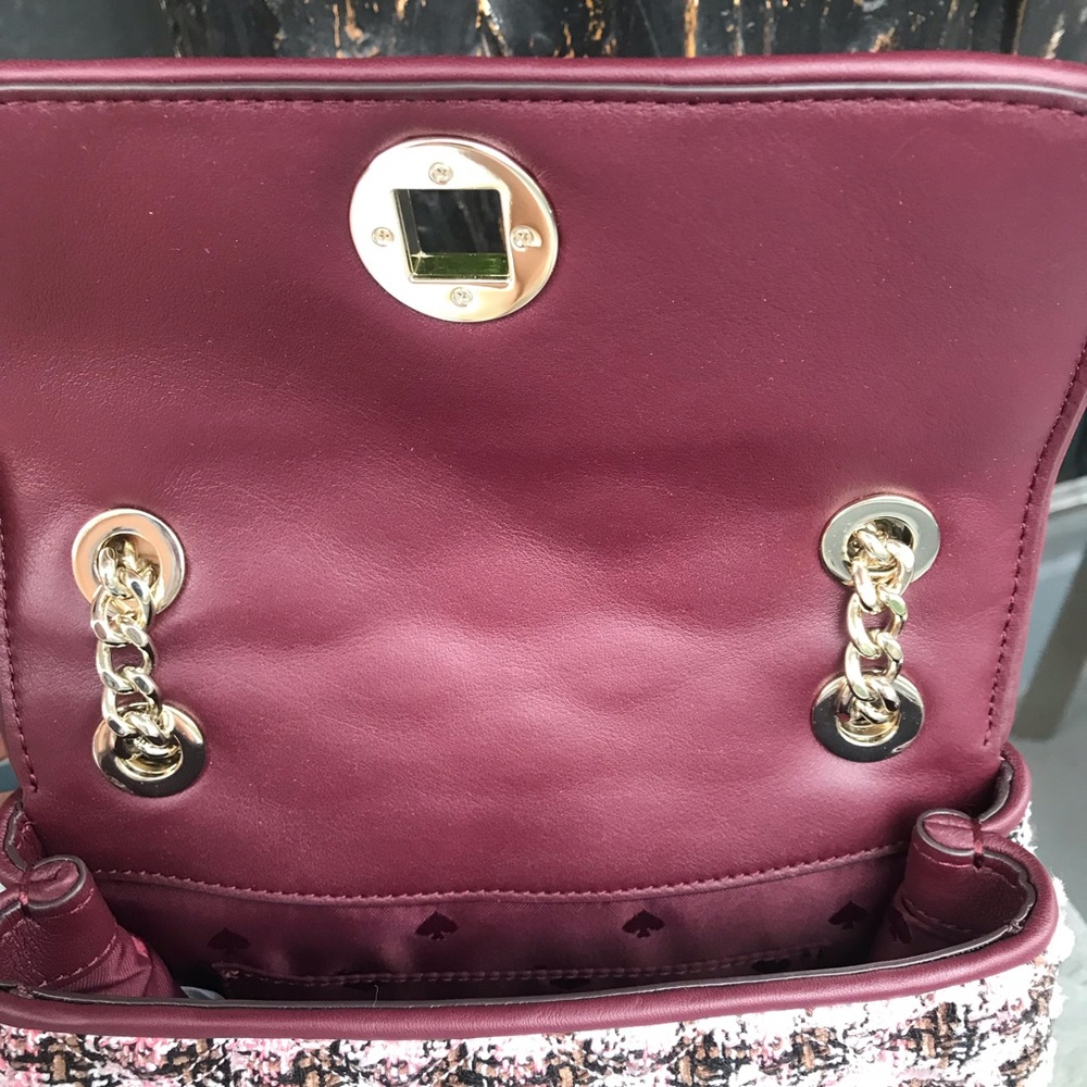 kate spade Pink and Burgundy Tweed & Leather Chain Crossbody Bag - Picture 5 of 6